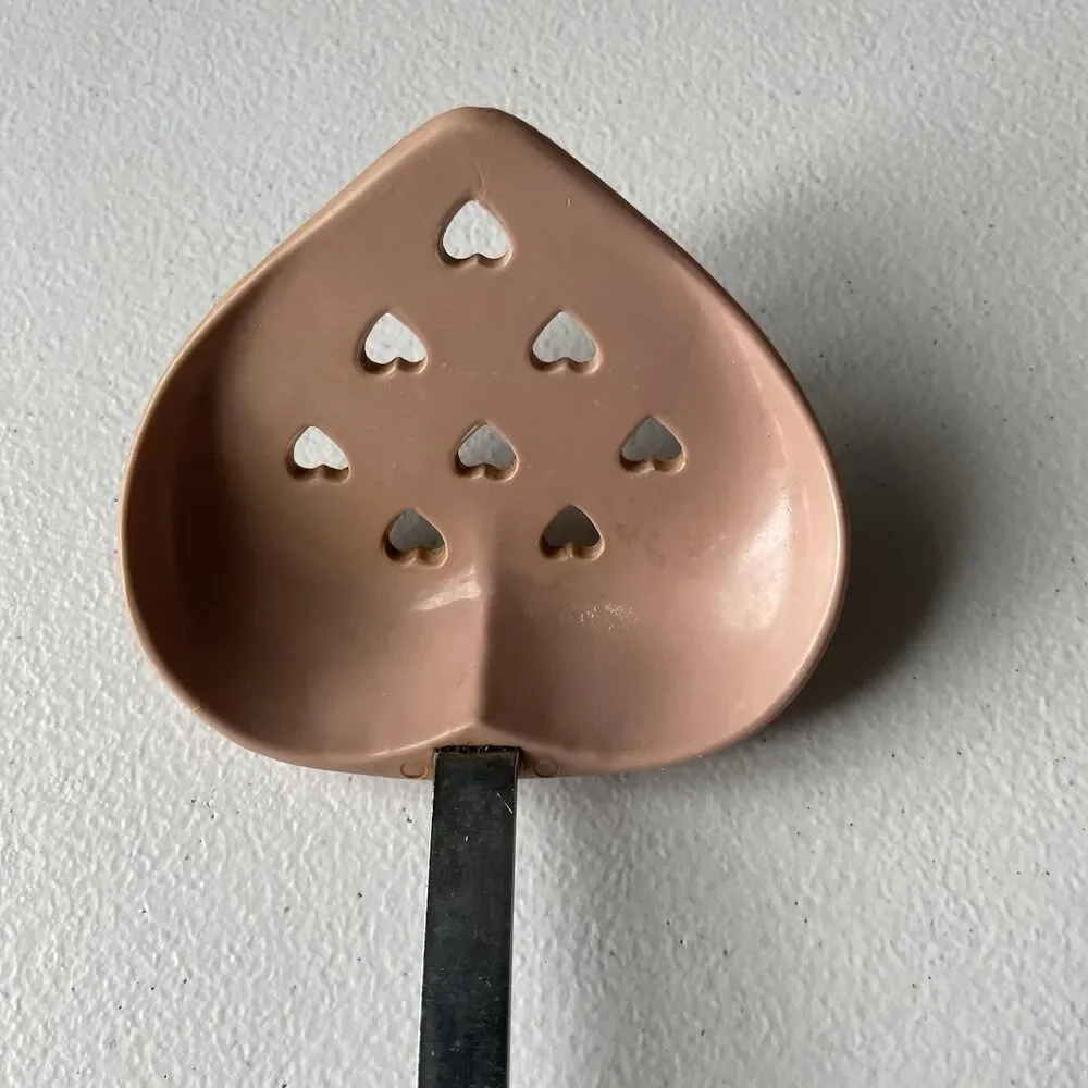 Four Star Vintage 1989 Heart Shaped Kitchen Spoon Utensil Pink Slotted 11.5